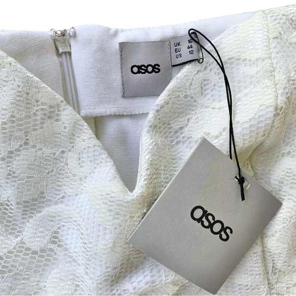 ASOS Lace Peplum Off-Shoulder Cocktail Bridal Dress Cream Ivory Size US 12 - Picture 5 of 6